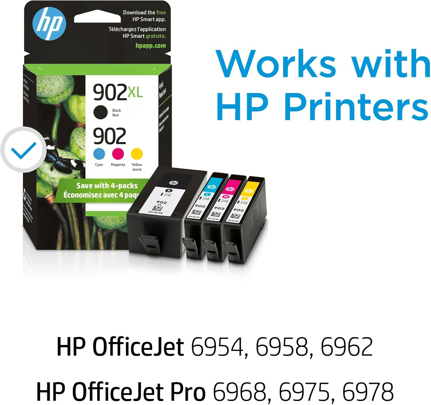 HP 902XL Black + 902 Cyan, Magenta, Yellow Ink Cartridge (Black XL + CMY) image 2